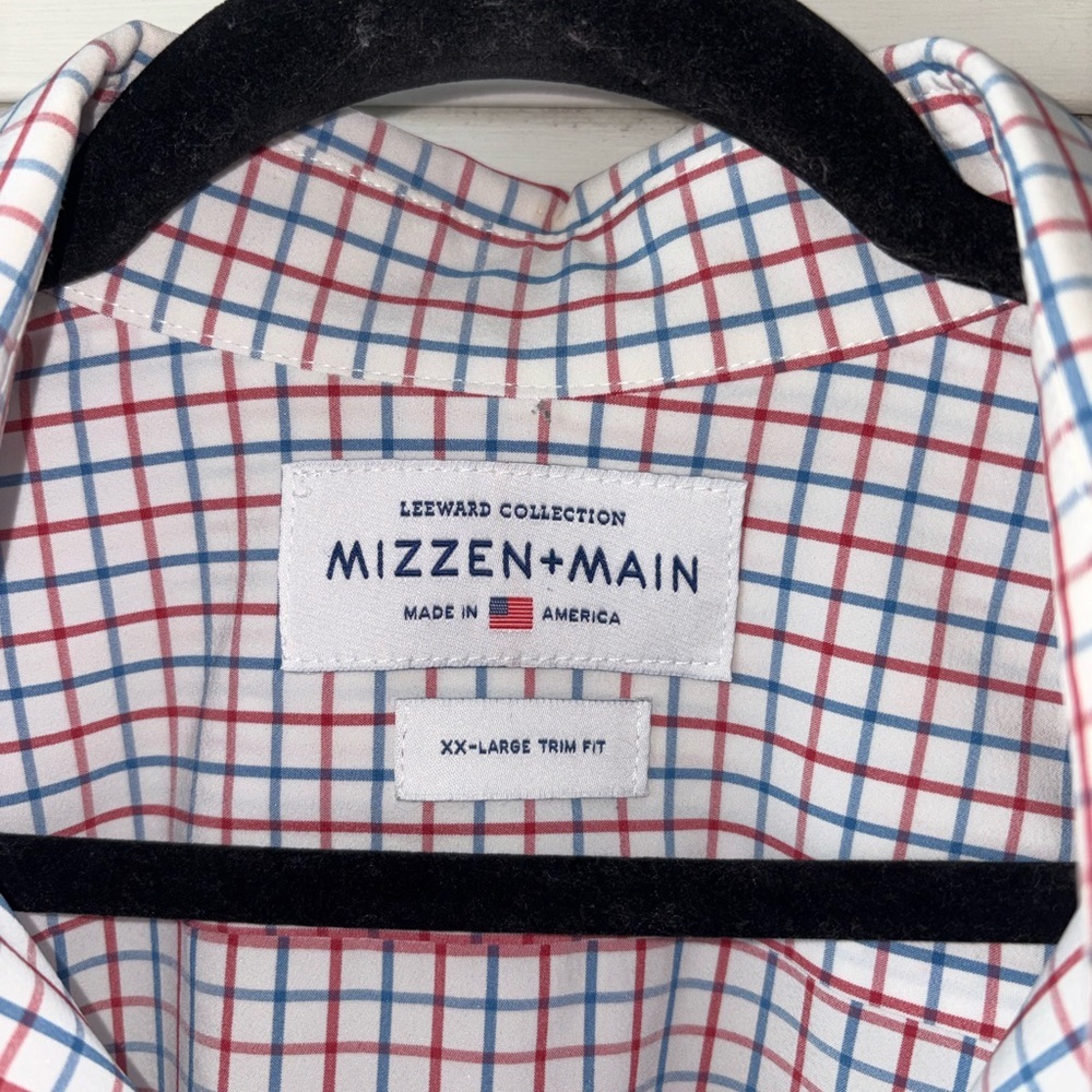 Mizzen+Main Leeward Performance Dress Shirt XXL Stretch No Iron Red Blue Check - Picture 3 of 5
